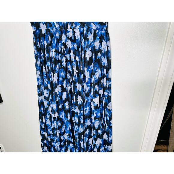 ML MONIQUE LHUILLIER Blue Black Melanie V-Neck Maxi Chiffon Dress size 6 - Picture 10 of 11